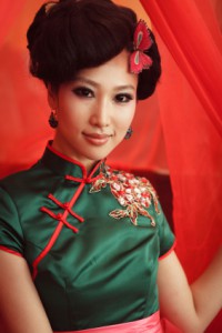 Woman wearing a cheongsam,Chinese classical dress